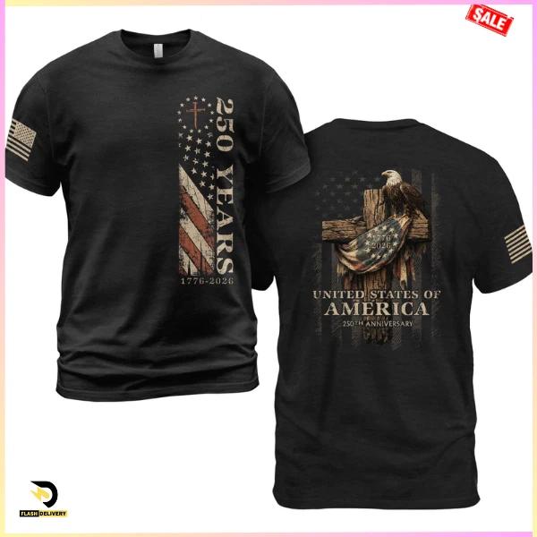 250 Years American Eagle USA Flag 1776-2026 Patriotic Front Back T-Shirt S