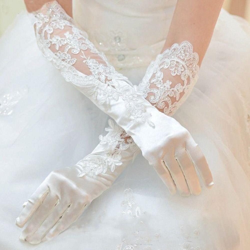 Vintage Wedding Bridal Gloves White Long Finger Mittens Fashion Satin Long Gloves  Women