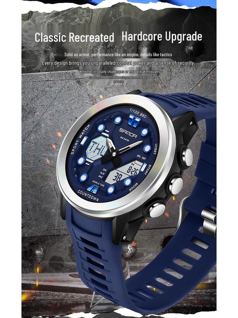 SANDA Multifunction Waterproof Digital Watch with Fluorescent Display, 29 Time Zones, Daylight Saving, 4 Alarms, Student-Friendly