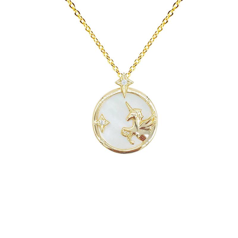 Women s Stylish Unicorn Pendant Necklace - S925 Sterling Silver with White Mother-of-Pearl, Unique Design S925 Silver
