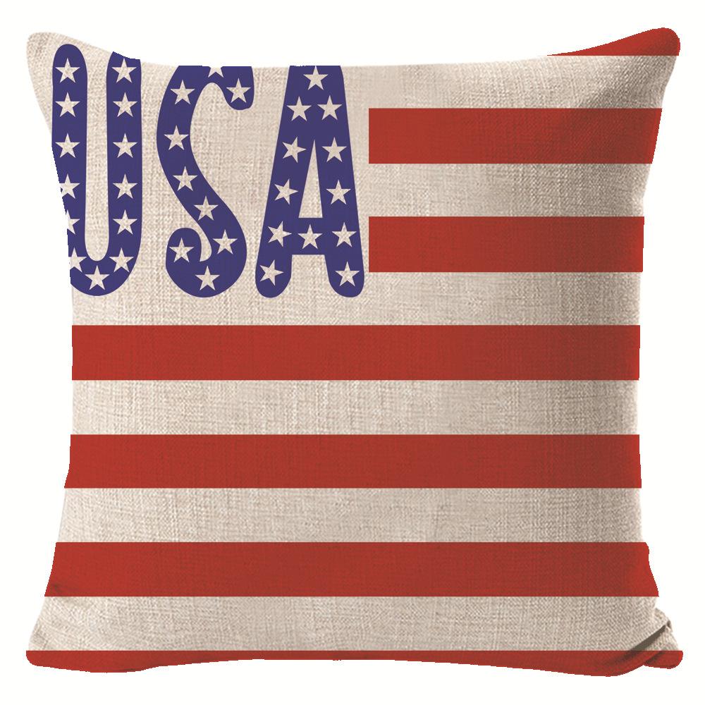New American Independence Day Pillow Stars and Stripes Cushion Pillow Cover Festive Red and Blue Printed Letters One Piece