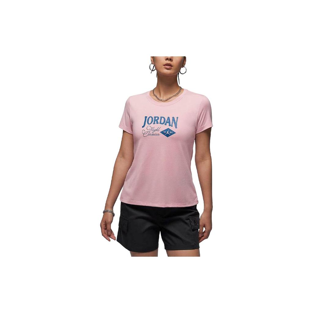 Jordan Letter Pattern Printed Slim Fit Round Neck Short Sleeve T-Shirt Women Tops Ceramic-Pink FN5724607