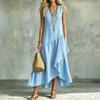 Vestido de Verano para Mujer Suelto Cuello en V Sin Mangas Dobladillo Irregular Vestidos Casuales para Mujer