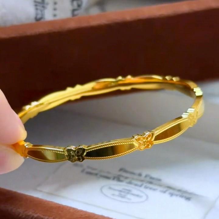 Золотой Браслет-Браслет  Измельченный Лед Бабочка  - Женский Элегантный Вьетнамский Песочный Золотой Узкий Браслет Butterfly Bangle (Size 56)