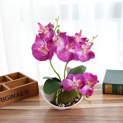 1 Set Butterfly Orchid Bonsai Artificial Simulation Flower White Flower Pot Home Office Wedding Party Decoration