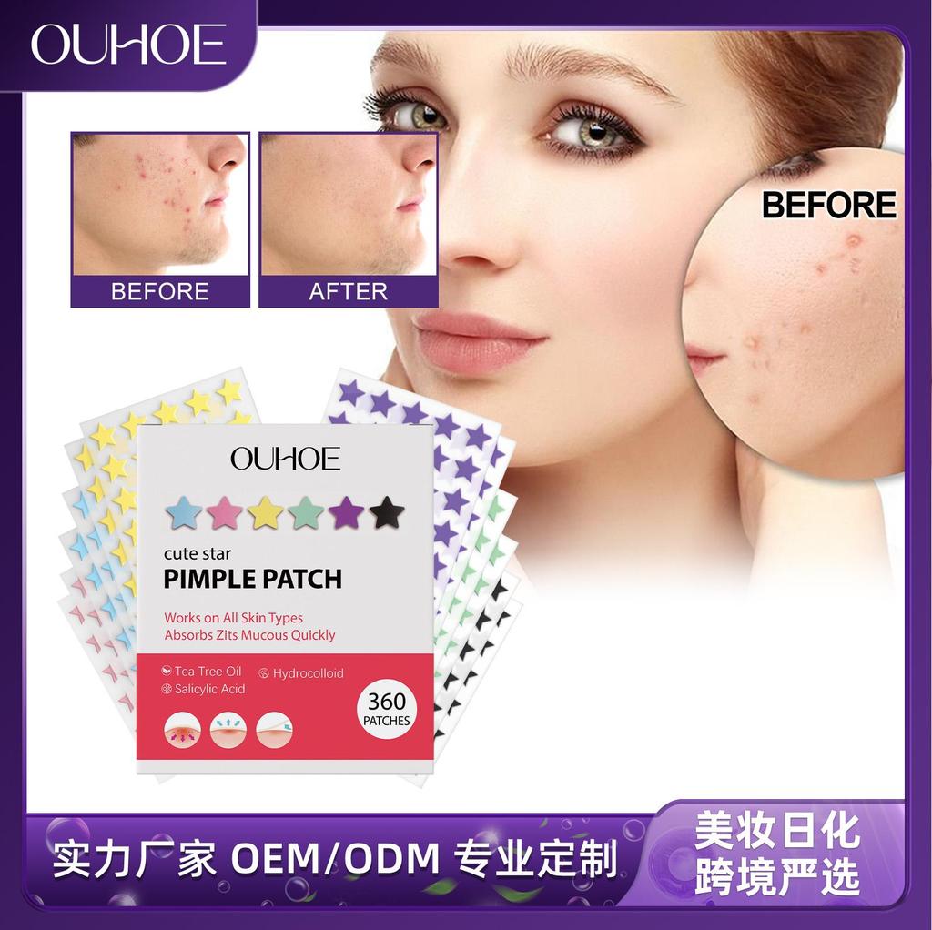 OUHOE Patchs anti-acné en forme d'étoile Hydrocolloïde Couvrance Douce Cache-cernes Autocollants Visage Quotidien pour Hommes Femmes