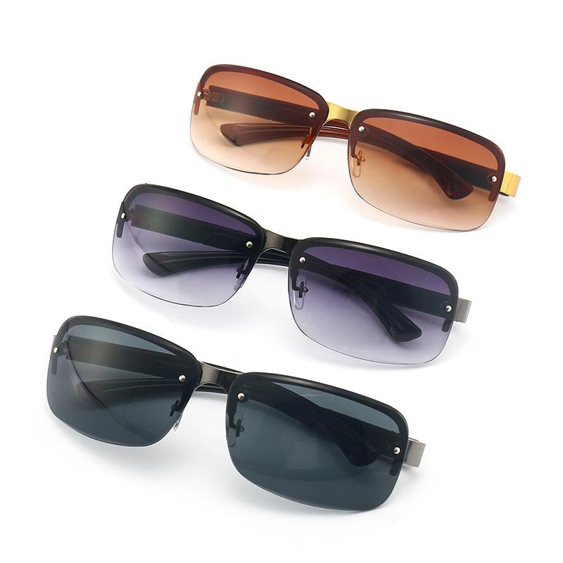 Simple Box Sunglasses Tide Driver Simple Gradual Change Sunglasses Half Frame Men'S Driving Sunglasses