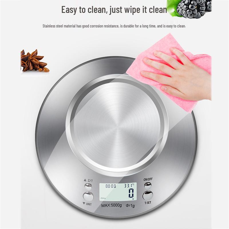 Stainless Steel Kitchen Scale with Bowl, 5kg/1g, 0.1g Precision Baking & Food Table Scale.