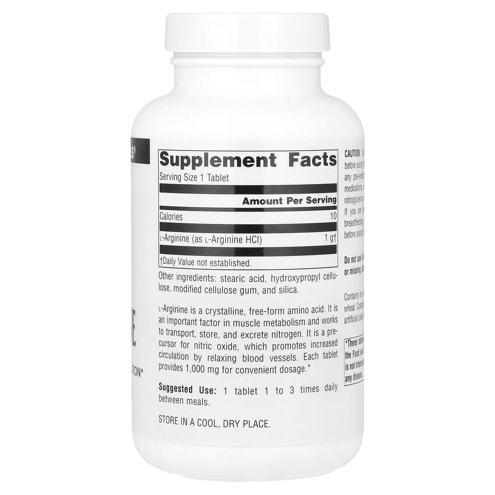 Source Naturals L-Arginine Free Form 1000 mg, 100 Tablets