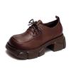 Shanghai Retro Platform Thick Sole Lace-Up Women's Loafers - Versatile, Fashionable, Height Increasing Cowhide Shoes