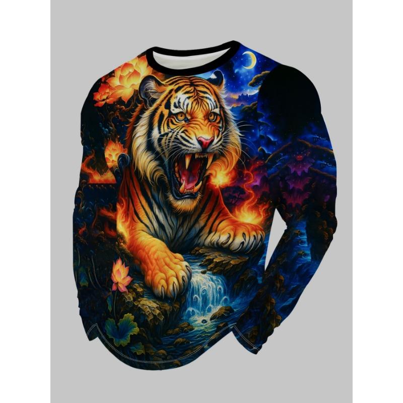 Men'S Long-Sleeve T-Shirt with a Powerful Dragon Pattern in Chinese Style