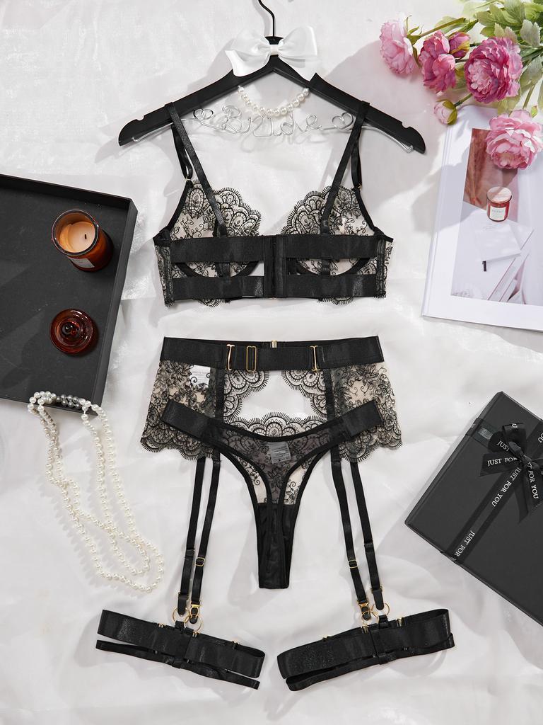 Sexy Women's Intimates Embroidery Lingerie Set Underwear Lace Garter Belt Bra Set Sexy Lady Lingerie Outfit 2026