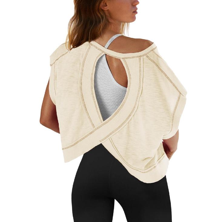Summer Daily Short Sleeved New Women'S Beautiful Back Sports Yoga T-Shirt Loose Casual Breathable Short Top