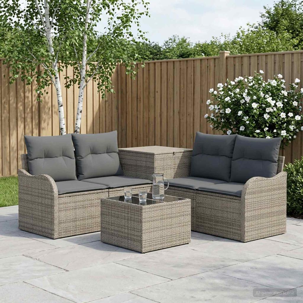 Sofa Set 6 Pieces Gray and Dark Gray Poly Rattan and Steel