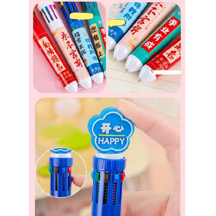 Cartoon Multicolor Pen for Color Coding Writing Drawing Journaling 10 Color-in-1 Writing Pen Multicolored Ballpoint Pen