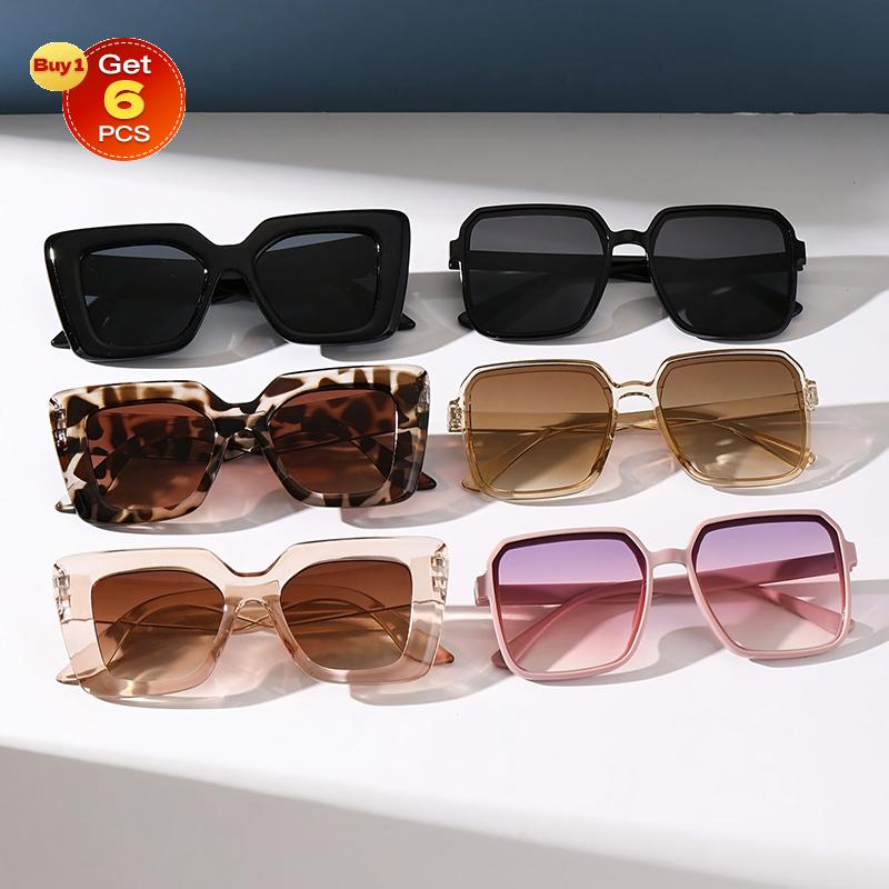 6PCS Cat Eye Square Frame Fashion Y2K Women Sunglasses For Daily Travel Outdoor Clothing Accessories.