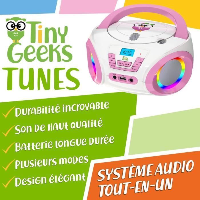 Lecteur CD Enfant - TinyGeeks - Tunes - Radio FM - Piles Incluses - Lumières RGB
