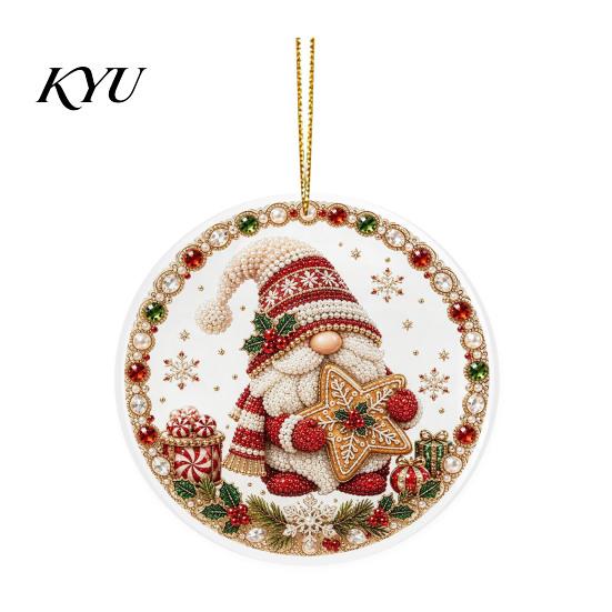 Office Holiday Decorations Christmas Acrylic Hanging Ornament, 2D Flat Double Side Printed Personalized Gifts Santa Snowman Pendant for Tree