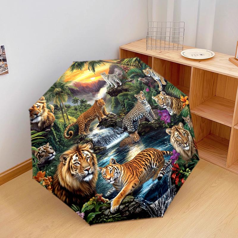 1 PC Automatic Folding Umbrella - Tiger Jungle Wildlife Pattern, Portable & Foldable Design with 8 Ribs, Christmas Birthday Gifts