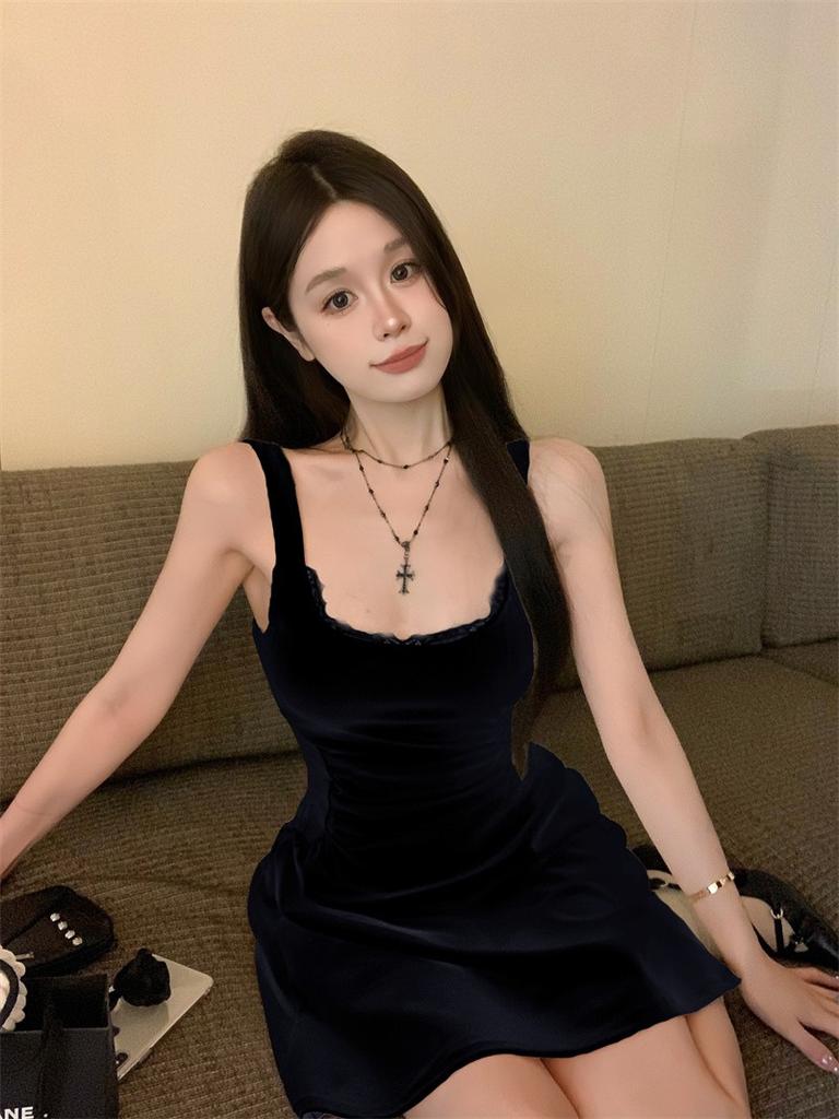 Lace edge suspender dress women's summer beautiful waist a word vest skirt style fish bone tube top skirt