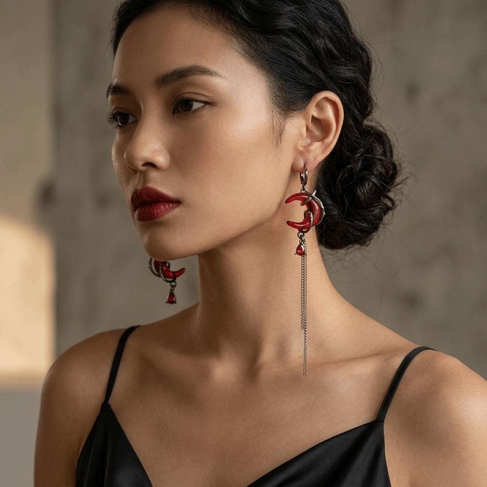 Gothic Style Asymmetry Earrings Tassel Chain Women Dangle Earrings  Hip-Pop Style