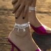 Punk Multilayered Lock Snake Chain Anklet For Women Trend Alloy Tassel Rhinestone Anklets Foot Bracelet Beach Jewelry