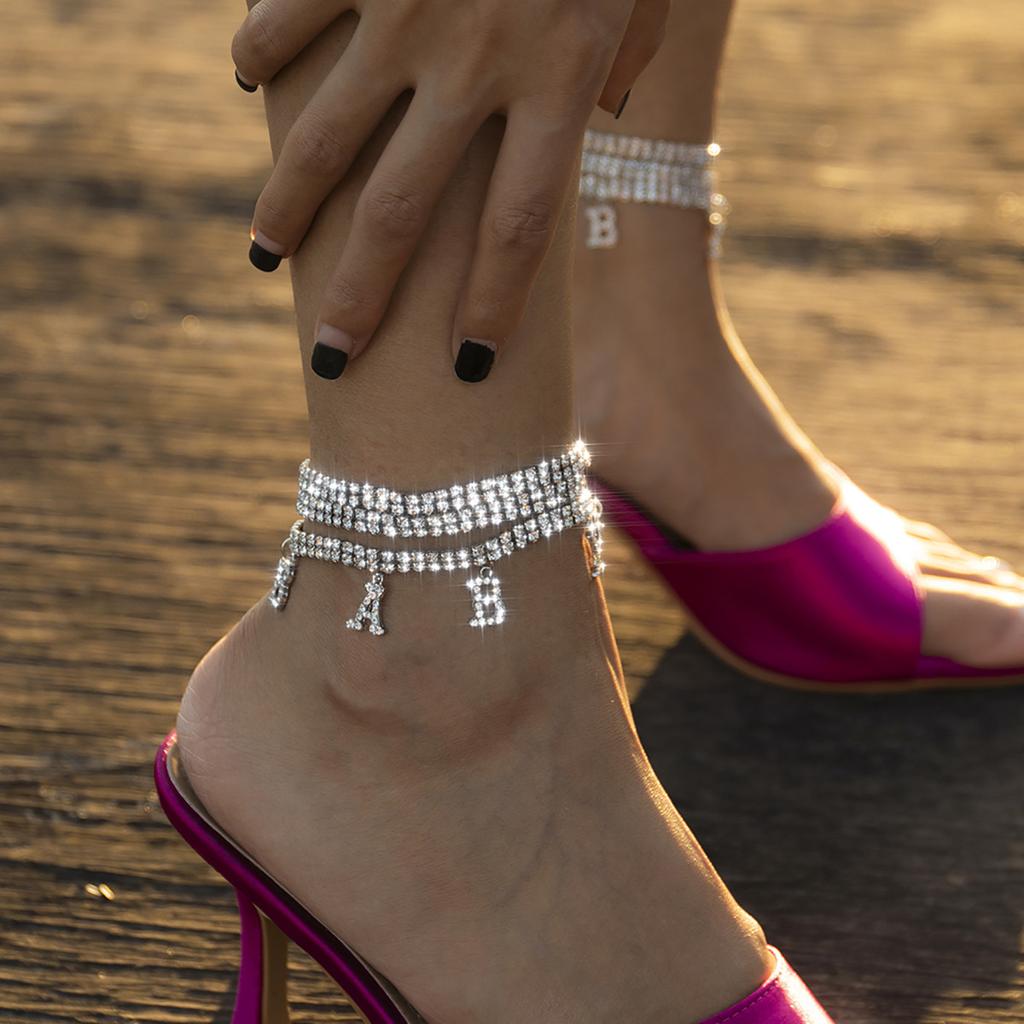Punk Multilayered Lock Snake Chain Anklet For Women Trend Alloy Tassel Rhinestone Anklets Foot Bracelet Beach Jewelry