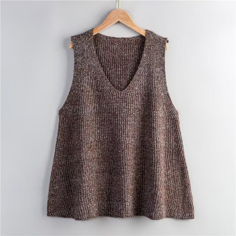 

Свободный жилет-пуловер А-силуэта, женский весенний свитер, жилет, корейский жилет без рукавов, куртка XXXXXL кофейный