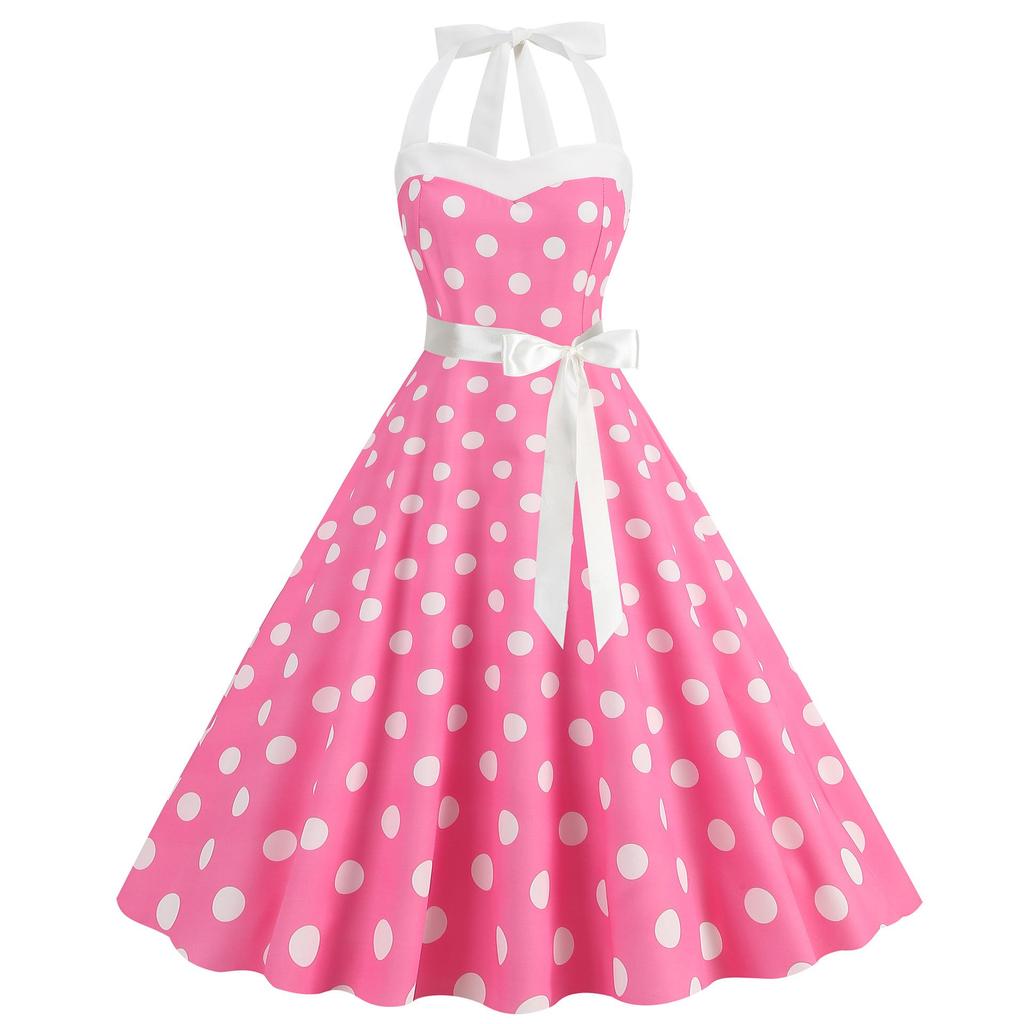 Retro Hepburn-Style Polka Dot Swing Dress