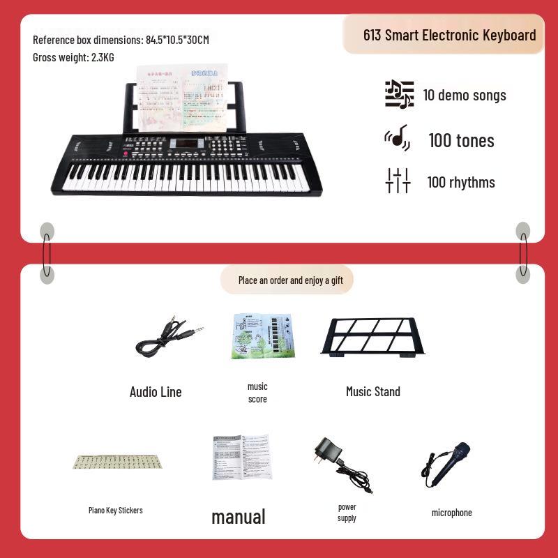 61-клавишная портативная многофункциональная электронная клавиатура для детей, для начинающих