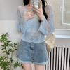 White Ice Silk Short Knit Sun Protection Cardigan Women's Summer Pullover Slim Thin Elegant Outer Wear Mesh Hollow Out Top