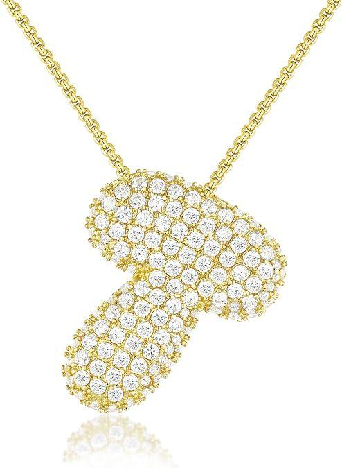 Stainless Steel Bubble Letter Initial Pendant Chunky Women Personality Jewelry Zircon Gold Plated Balloon 26 Letter Necklaces