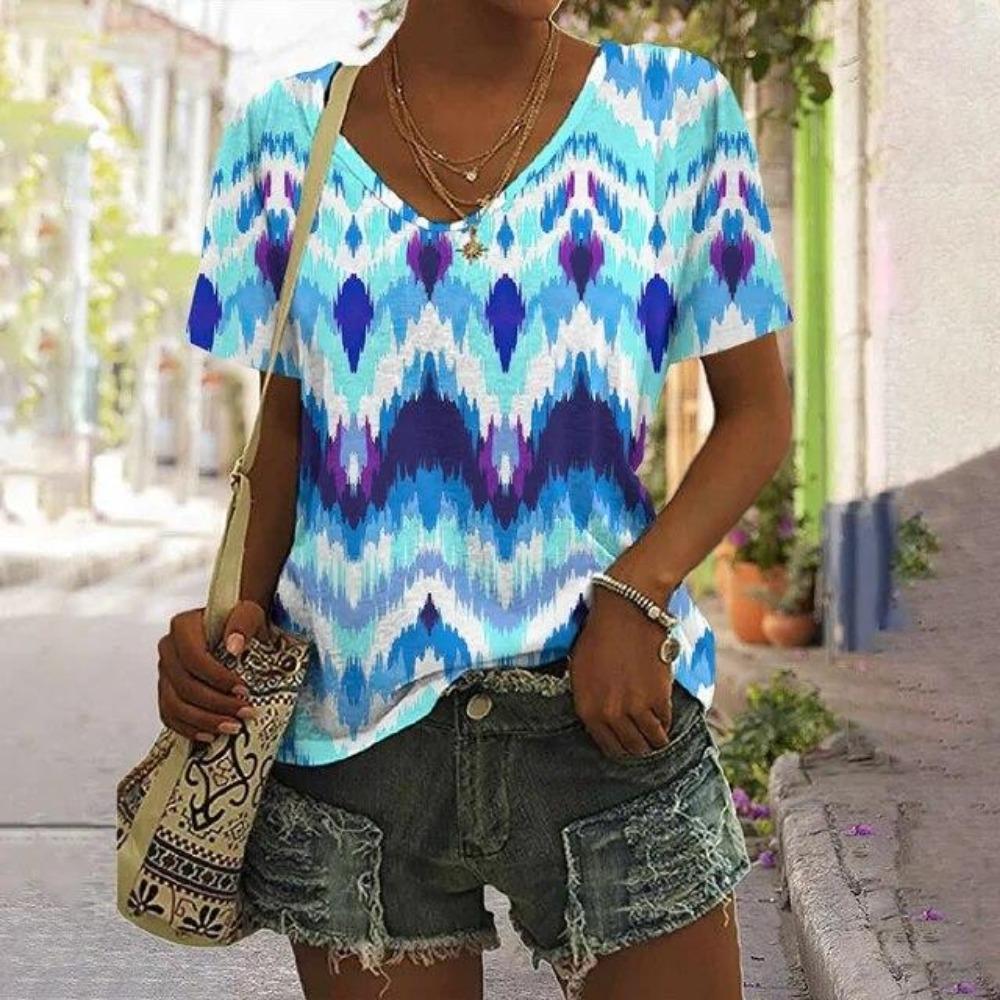 Camisetas Vintage Tie Dye de Verano Estampado 3D Moda Mujer Cuello en V Manga Corta Camiseta Y2K Camisetas Casuales Harajuku Tops Ropa Femenina