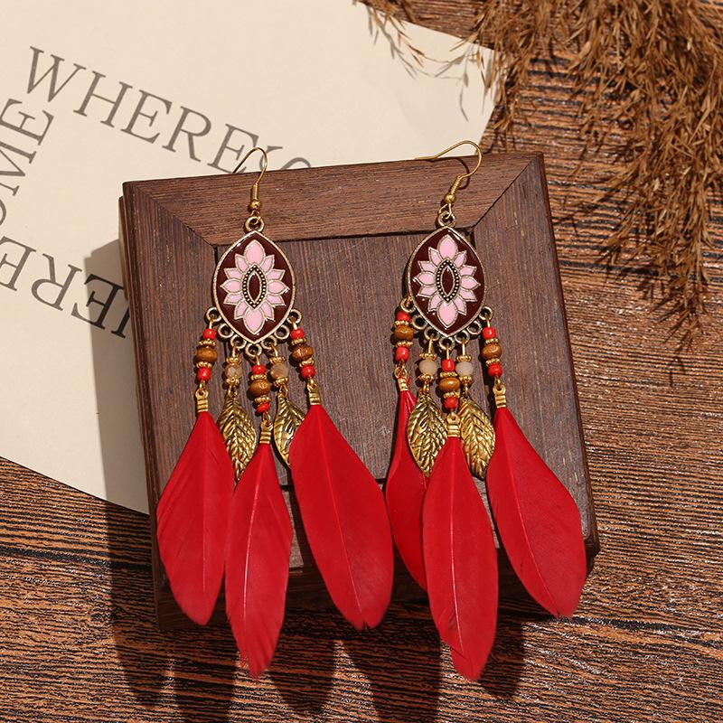 Bohemian Long Tassel Feather Earrings - Trendy Douyin-Inspired Design for Women