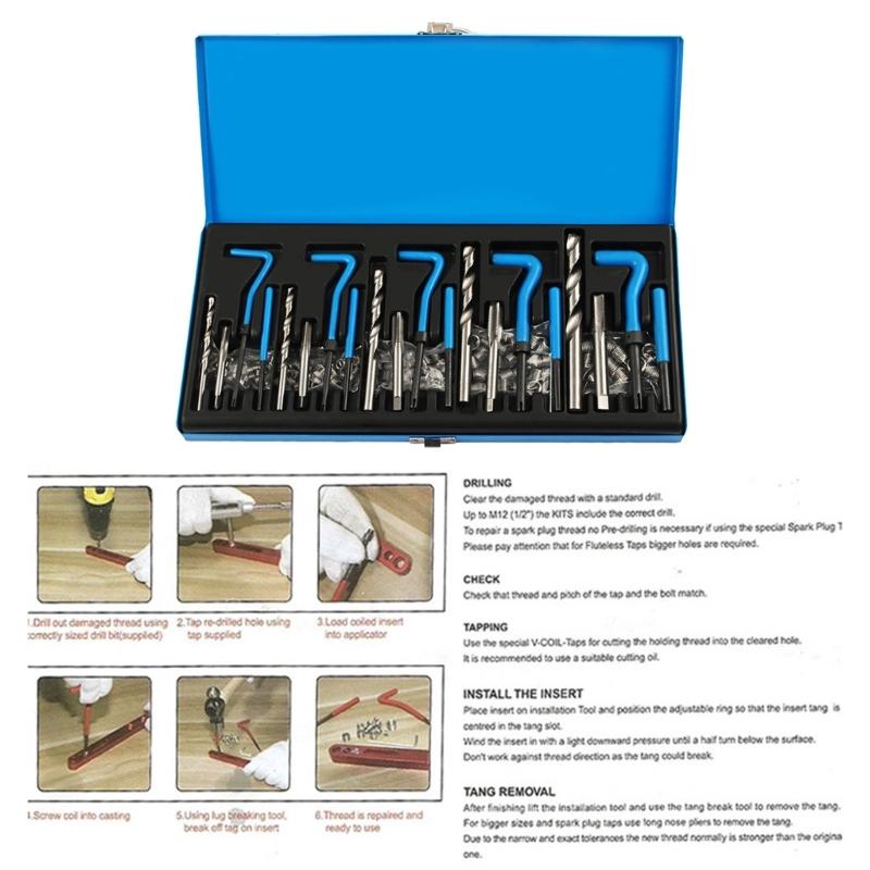 Multiple Sized Thread Repair set 131pcs with High Speed Steel Inserts Precisions Thread Repair set for Mechanical Fixes