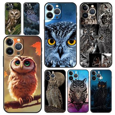 Carcasă de telefon de lux cu desene animate, bufniță drăguță, pentru iPhone 13, 15, 14, 12, 11 Pro MAX, XR X SE XS 7 8 Plus, silicon negru