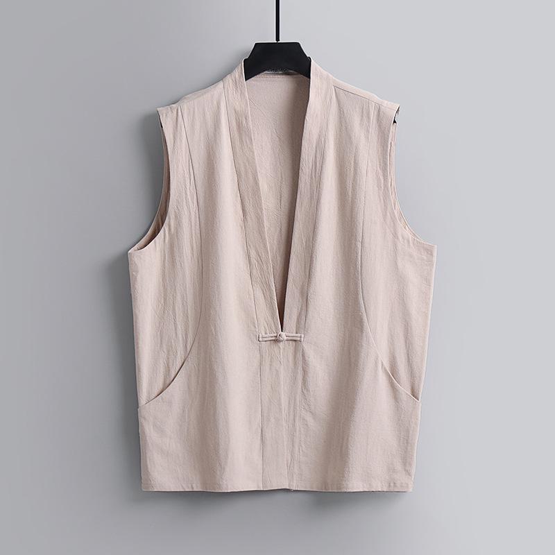 Men's Sleeveless Summer Linen Vest - Chinese Style Retro Tang Suit Waistcoat with Frog Button