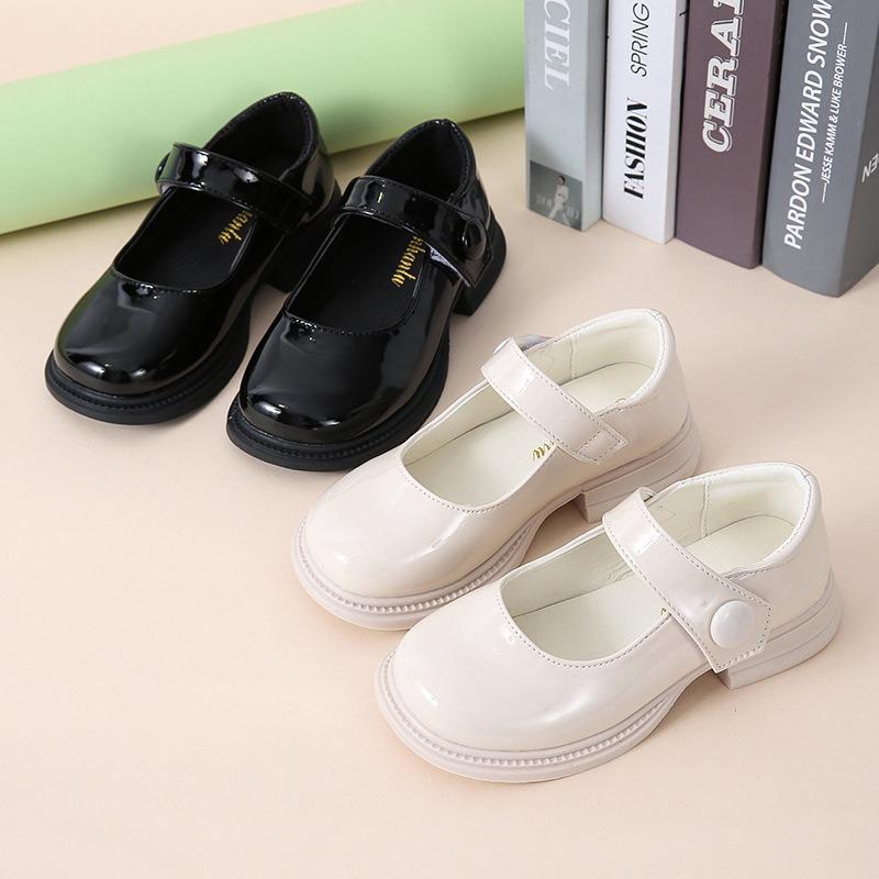 Girls’ Leather Shoes, Spring/Autumn New Arrival, British Style Black Soft-Soled Children’s Shoes, White College Style Flats, Kids’ Princess Shoes