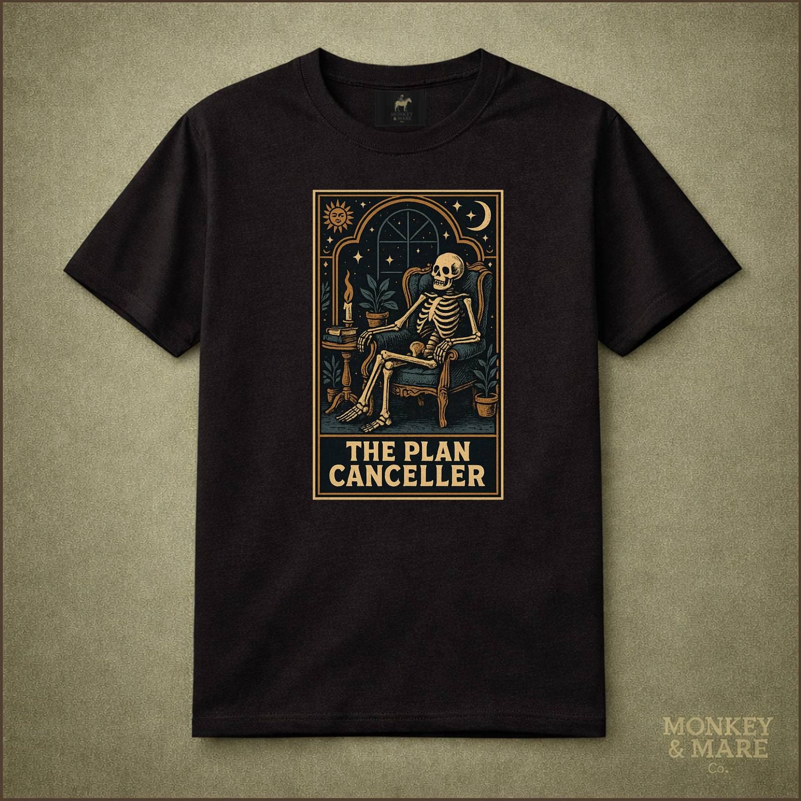 Tarot Skeleton Shirt, The Plan Canceller, Introvert Humor Tee For Cozy Book Lovers XL