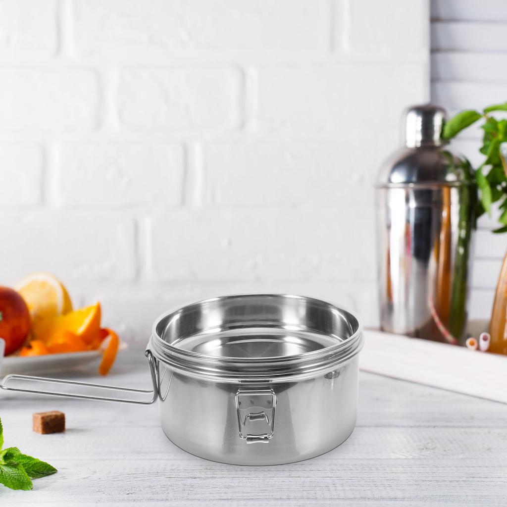 1Set Premium Stainless Steel Handheld Bento Case Lightweight Compact Food Box Sealed Storage Container for Adults Lunch