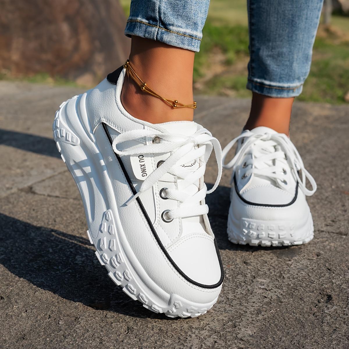 Женские легкие кроссовки - Повседневные кроссовки для бега на все сезоны Белые с черными акцентами Дышащая тканевая подкладка Резиновая подошва 35 белый 1943₽