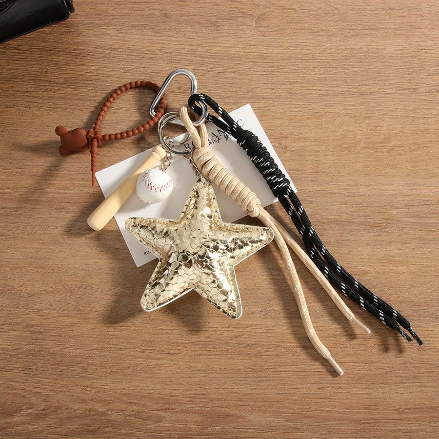 Versatile fashion PU big star baseball woven rope style bag pendant lanyard creative mobile phone pendant