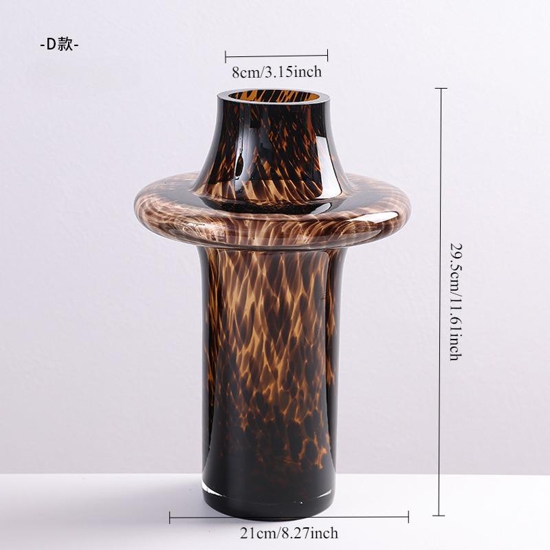 Leopard Glass Vase Decorative Flowers Pots Desk Decoration Flower Arrangement Small Caliber Floral Vases Room Aesthetic Decor