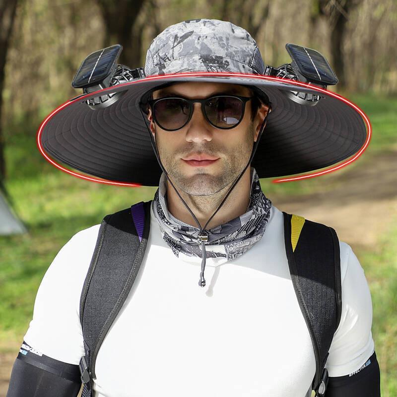 Breathable Fabric Hat with Fan Camouflage Print Solar Fan Cap with Brim Usb Charging for Outdoor Activities Unisex for Fishing