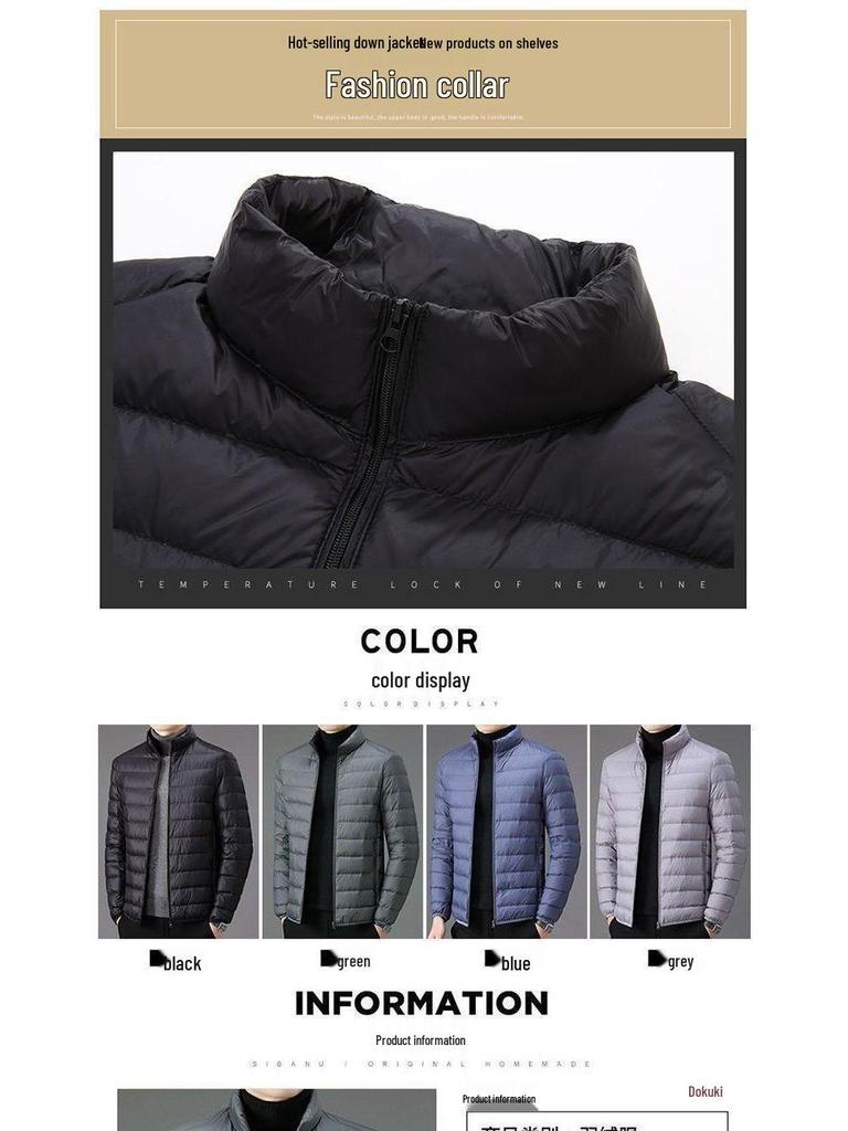 Herren Daunenjacke Slim: Kurz, Stehkragen, mit Kapuze, für Herbst und Winter