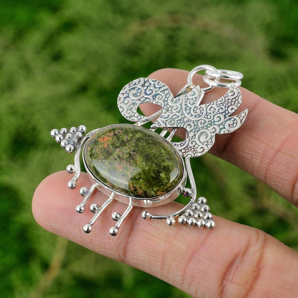 Daughters Day Deal 925 Sterling Silver Oval Unakite Stone Sister Bezel Pendant