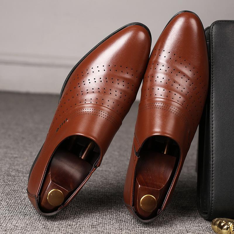Spring Men Leather Shoe Carved Business Formal Dress British Style Large Size Men Shoe Hollowed Out Perforated Men Shoes