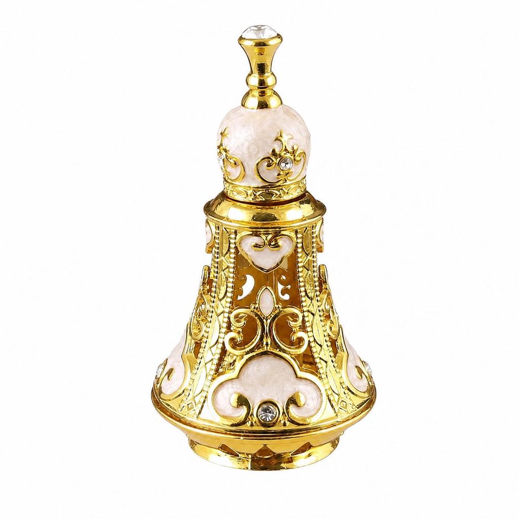 Polished Ornate Glass Perfume Bottle with Metal Decoration Antique Vintage
