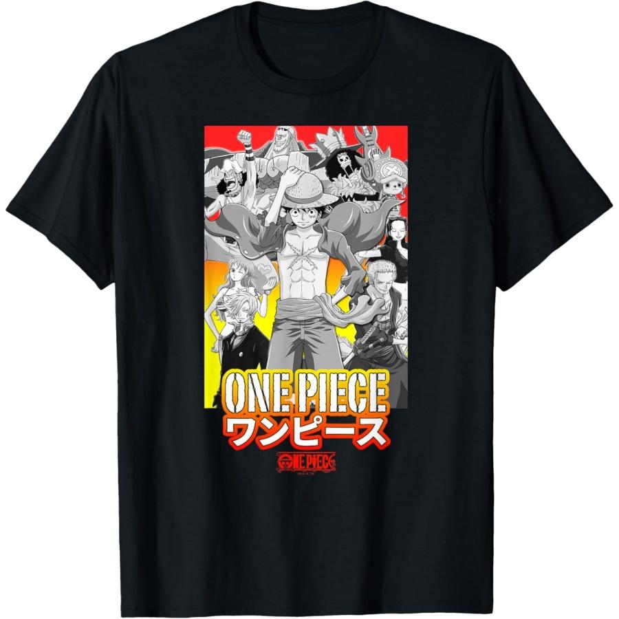 Футболка с коллажем персонажей аниме One Piece и трафаретным логотипом S