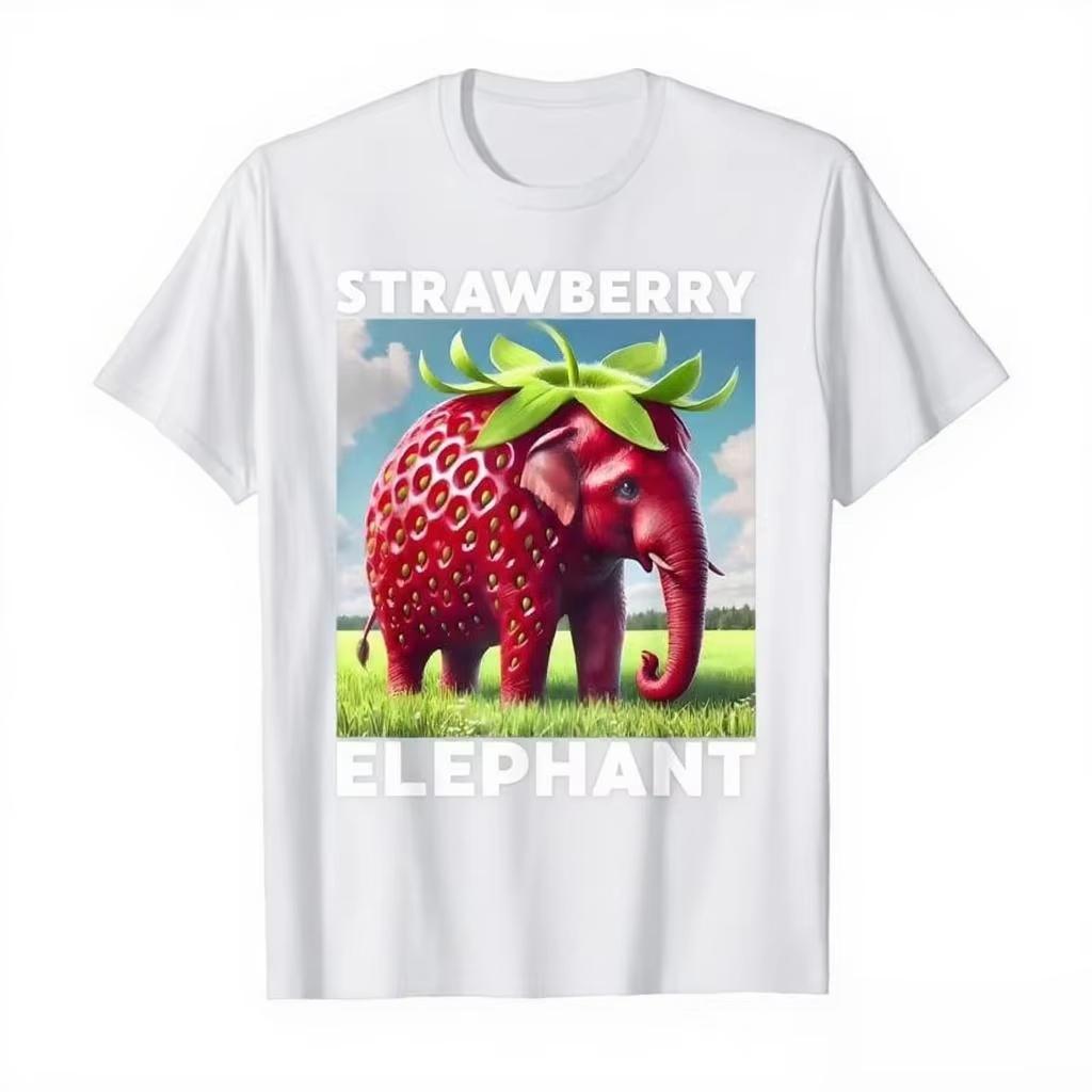 2026 Strawberry Elephant Italian Brainrot Meme Tshirt for Men Women Cotton T Shirts Short Sleeve Tops Ins Y2k